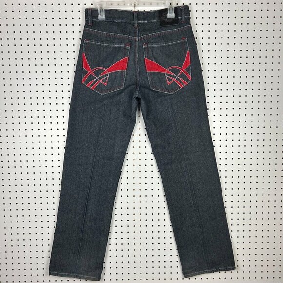 Chams Stitched Y2K Baggy Jeans 32x32 Dark Wash Goth Streetwear‎ Skate Wide Denim - Picture 1 of 7
